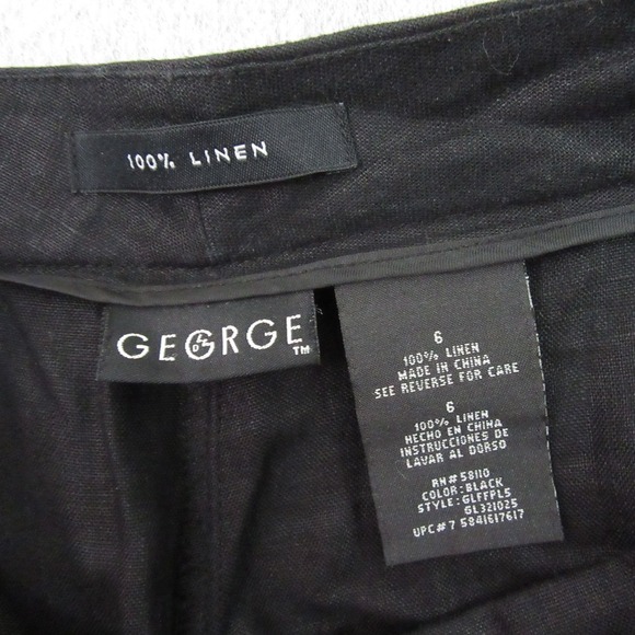George Womens Casual Pants 6 (30 x 26) Cropped Capri Black 100% Linen Wide Leg - Picture 5 of 7